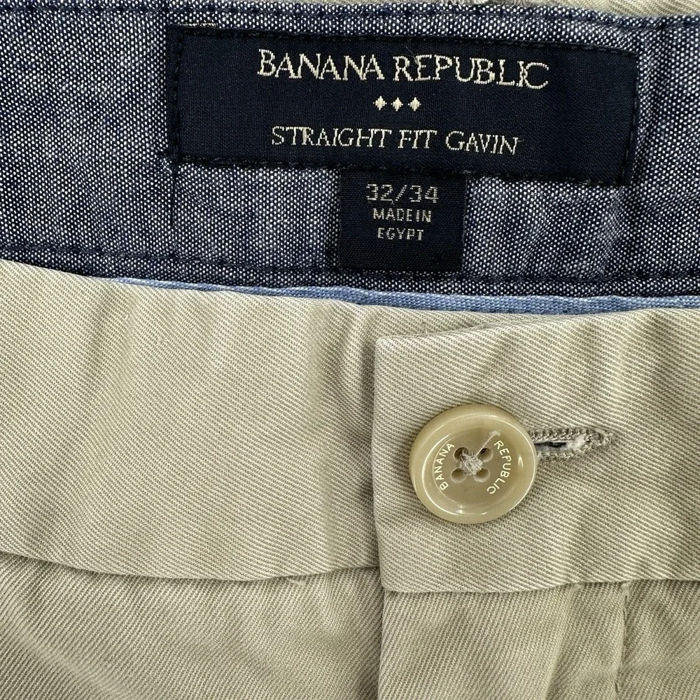 Banana Republic Gavin Straight Fit Chinos Khaki Tan Cotton Pants Comfy Men 32x34